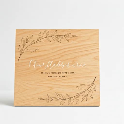 Elegant laser-engraved wooden wedding sign with leafy borders and script text